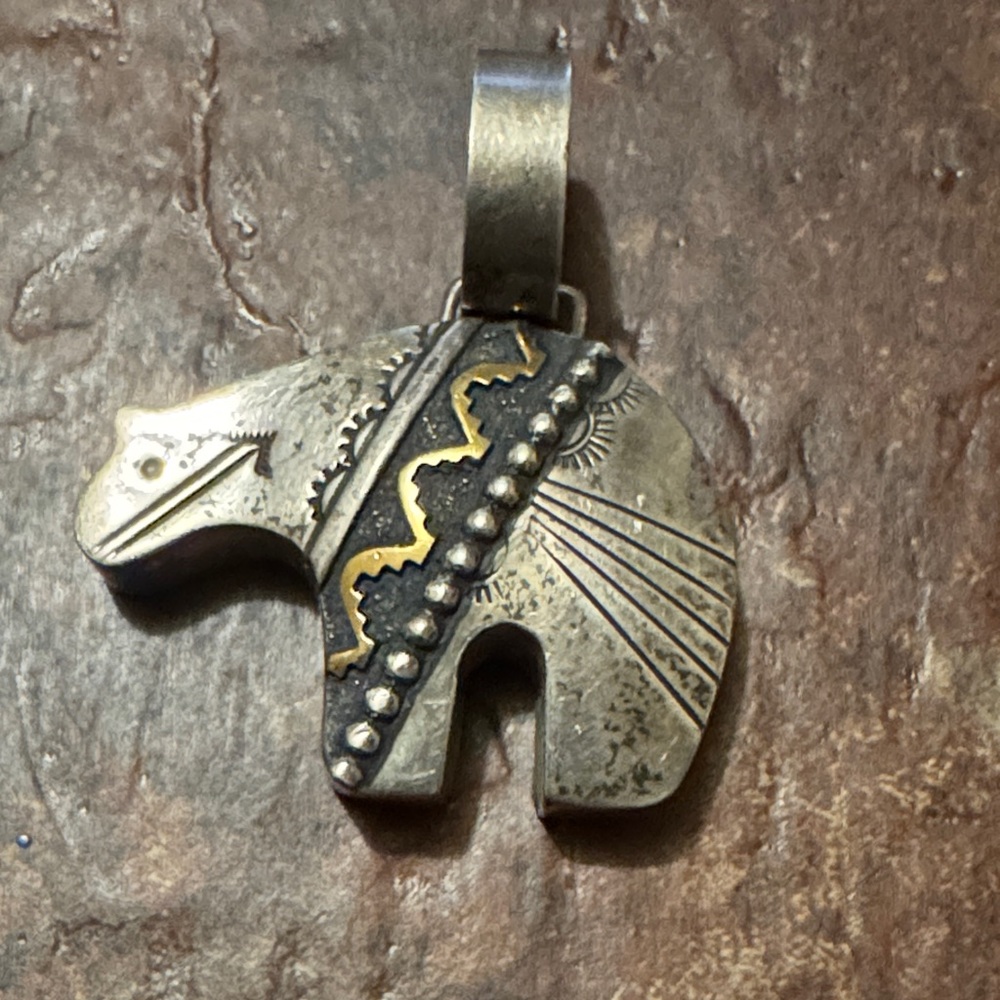 Thomas Singer sterling Bear necklace charm with Gold and Silver Accents